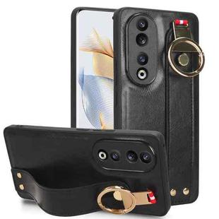 For Honor 90 Wristband Leather Back Phone Case(Black)