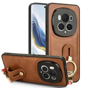 For Honor Magic6 Pro Wristband Leather Back Phone Case(Brown)