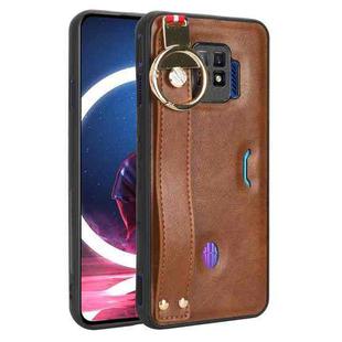 For ZTE nubia Red Magic 7 Pro Wristband Leather Back Phone Case(Brown)