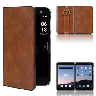For Microsoft Surface Duo Wristband Leather Back Phone Case(Brown)