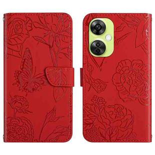 For OnePlus Nord CE 3 Lite Skin Feel Butterfly Peony Embossed Leather Phone Case(Red)