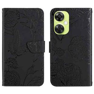 For OnePlus Nord CE 3 Lite Skin Feel Butterfly Peony Embossed Leather Phone Case(Black)