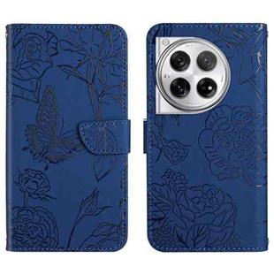 For OnePlus 12 5G Global Skin Feel Butterfly Peony Embossed Leather Phone Case(Blue)