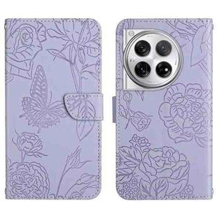 For OnePlus 12R 5G Global Skin Feel Butterfly Peony Embossed Leather Phone Case(Purple)