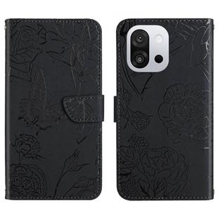 For OnePlus 13T Skin Feel Butterfly Peony Embossed Leather Phone Case(Black)