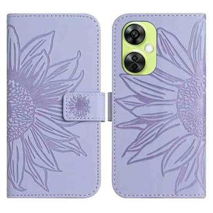 For OnePlus Nord CE 3 Lite Skin Feel Sun Flower Embossed Leather Phone Case with Lanyard(Purple)