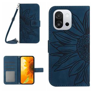For OnePlus 13T Skin Feel Sun Flower Embossed Leather Phone Case with Lanyard(Inky Blue)