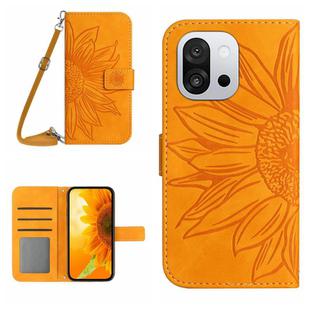 For OnePlus 13T Skin Feel Sun Flower Embossed Leather Phone Case with Lanyard(Yellow)