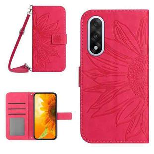 For OnePlus Nord 5 5G / Ace 5 Ultra Skin Feel Sun Flower Embossed Leather Phone Case with Lanyard(Rose Red)