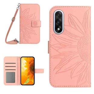 For OnePlus Nord 5 5G / Ace 5 Ultra Skin Feel Sun Flower Embossed Leather Phone Case with Lanyard(Pink)