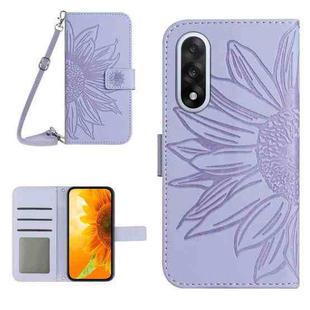 For OnePlus Nord 5 5G / Ace 5 Ultra Skin Feel Sun Flower Embossed Leather Phone Case with Lanyard(Purple)