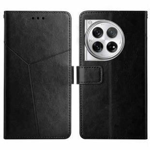 For OnePlus 12R 5G Global Y-shaped Pattern Flip Leather Phone Case(Black)