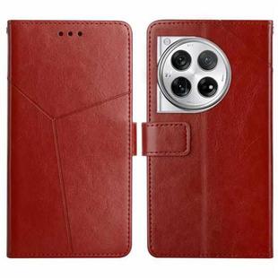 For OnePlus 12R 5G Global Y-shaped Pattern Flip Leather Phone Case(Brown)