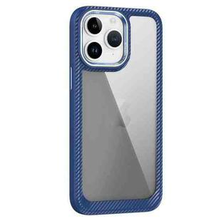 For iPhone 11 Pro Max Carbon Fiber Transparent Back Panel Phone Case(Blue)