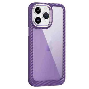 For iPhone 11 Pro Max Carbon Fiber Transparent Back Panel Phone Case(Purple)