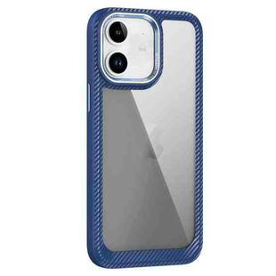 For iPhone 12 Carbon Fiber Transparent Back Panel Phone Case(Blue)