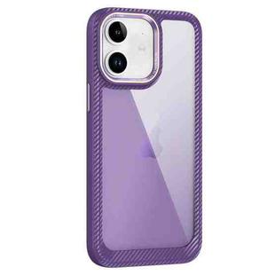 For iPhone 12 Carbon Fiber Transparent Back Panel Phone Case(Purple)