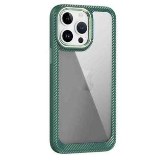 For iPhone 12 Pro Carbon Fiber Transparent Back Panel Phone Case(Green)
