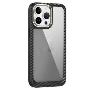 For iPhone 12 Pro Max Carbon Fiber Transparent Back Panel Phone Case(Black + Transparent Black)