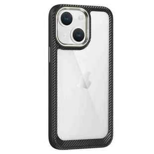 For iPhone 13 Carbon Fiber Transparent Back Panel Phone Case(Black + Transparent)