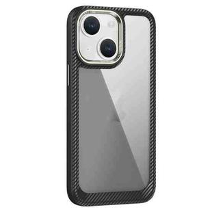 For iPhone 13 Carbon Fiber Transparent Back Panel Phone Case(Black + Transparent Black)