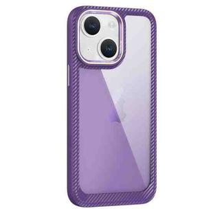 For iPhone 13 Carbon Fiber Transparent Back Panel Phone Case(Purple)