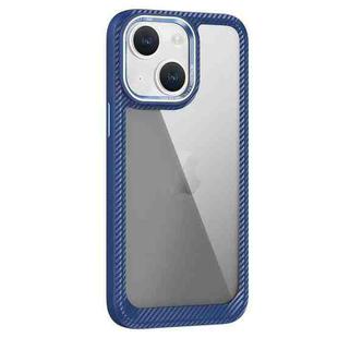 For iPhone 14 Carbon Fiber Transparent Back Panel Phone Case(Blue)