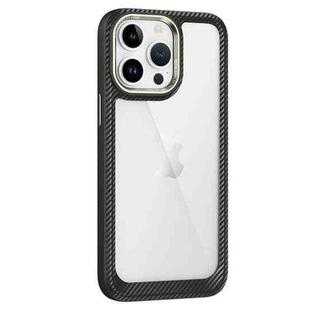 For iPhone 14 Pro Carbon Fiber Transparent Back Panel Phone Case(Black + Transparent)