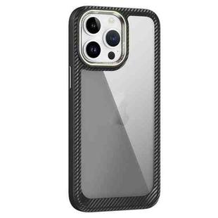 For iPhone 14 Pro Carbon Fiber Transparent Back Panel Phone Case(Black + Transparent Black)