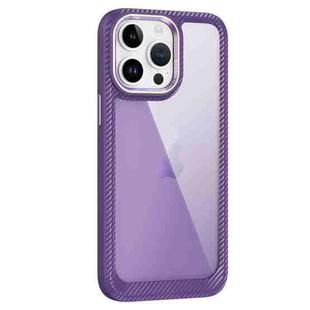 For iPhone 14 Pro Carbon Fiber Transparent Back Panel Phone Case(Purple)