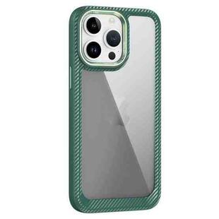 For iPhone 14 Pro Max Carbon Fiber Transparent Back Panel Phone Case(Green)