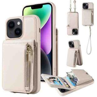 For iPhone 14 Plus Crossbody Lanyard Zipper Wallet Leather Phone Case(Beige)