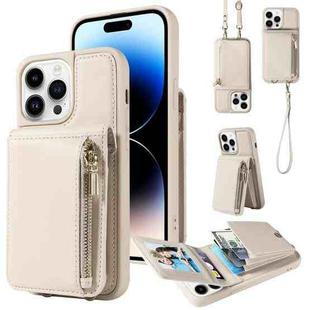 For iPhone 14 Pro Max Crossbody Lanyard Zipper Wallet Leather Phone Case(Beige)