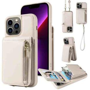 For iPhone 13 Pro Crossbody Lanyard Zipper Wallet Leather Phone Case(Beige)
