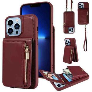 For iPhone 13 Pro Max Crossbody Lanyard Zipper Wallet Leather Phone Case(Wine Red)