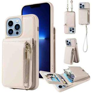 For iPhone 13 Pro Max Crossbody Lanyard Zipper Wallet Leather Phone Case(Beige)