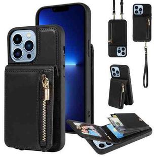 For iPhone 13 Pro Max Crossbody Lanyard Zipper Wallet Leather Phone Case(Black)