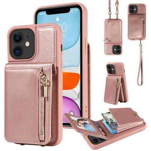 For iPhone 11 Crossbody Lanyard Zipper Wallet Leather Phone Case(Rose Gold)
