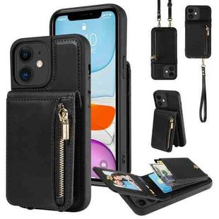 For iPhone 11 Crossbody Lanyard Zipper Wallet Leather Phone Case(Black)