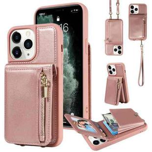 For iPhone 11 Pro Crossbody Lanyard Zipper Wallet Leather Phone Case(Rose Gold)