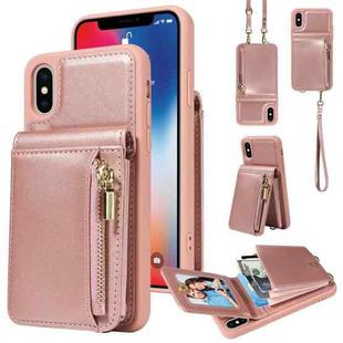 For iPhone X / XS Crossbody Lanyard Zipper Wallet Leather Phone Case(Rose Gold)