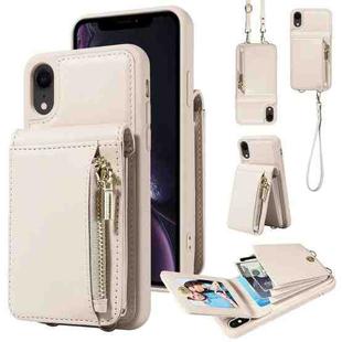 For iPhone XR Crossbody Lanyard Zipper Wallet Leather Phone Case(Beige)