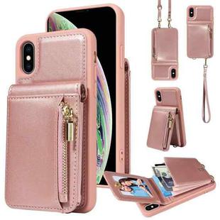 For iPhone XS Max Crossbody Lanyard Zipper Wallet Leather Phone Case(Rose Gold)