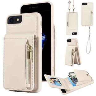 For iPhone SE 2022/ 7 / 8 Crossbody Lanyard Zipper Wallet Leather Phone Case(Beige)