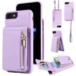 For iPhone SE 2022/ 7 / 8 Crossbody Lanyard Zipper Wallet Leather Phone Case(Purple)