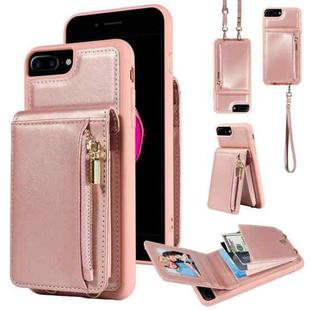 For iPhone 7 Plus / 8 Plus Crossbody Lanyard Zipper Wallet Leather Phone Case(Rose Gold)