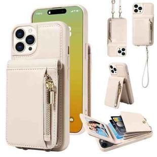 For iPhone 15 Pro Crossbody Lanyard Zipper Wallet Leather Phone Case(Beige)