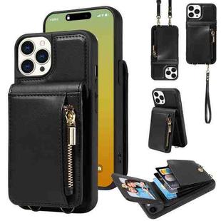 For iPhone 15 Pro Crossbody Lanyard Zipper Wallet Leather Phone Case(Black)