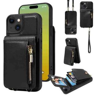 For iPhone 15 Crossbody Lanyard Zipper Wallet Leather Phone Case(Black)