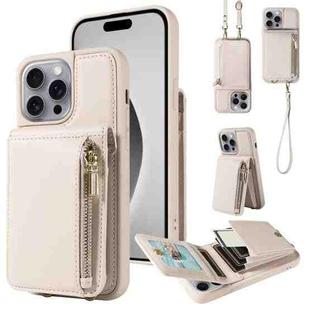 For iPhone 16 Pro Max Crossbody Lanyard Zipper Wallet Leather Phone Case(Beige)